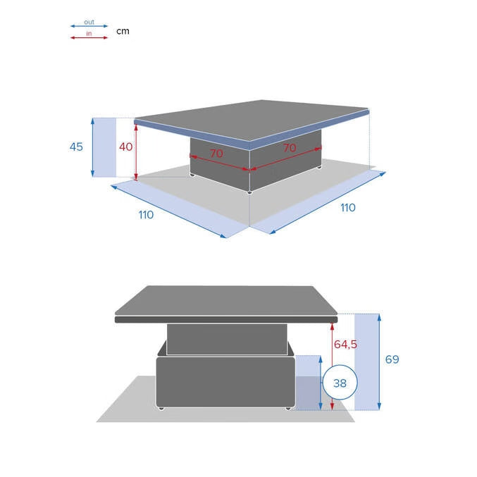 Table basse de jardin rectangulaire relevable - Salon de jardin BORA