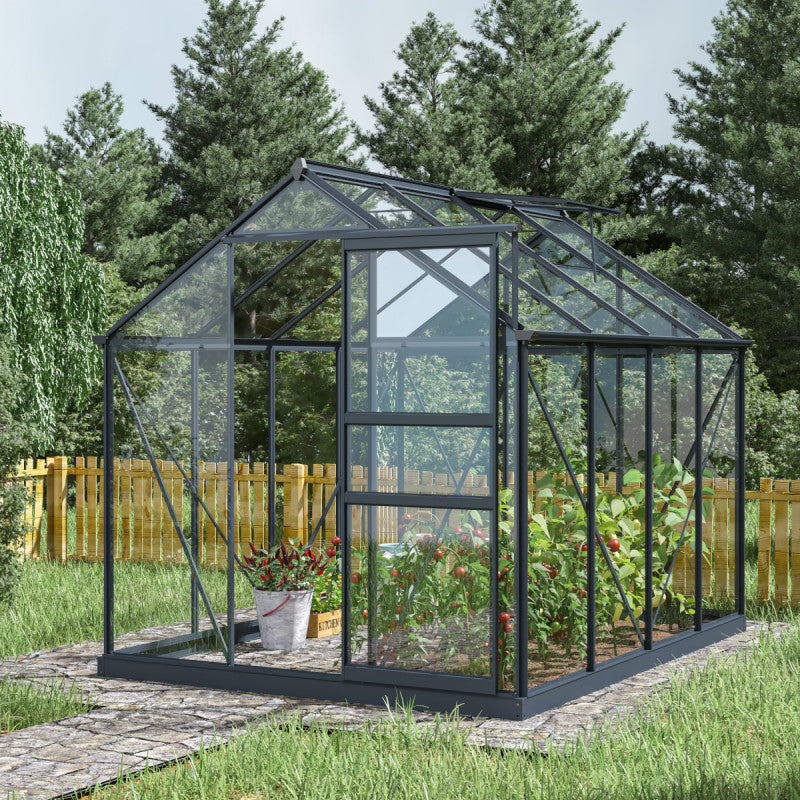 Serre de Jardin 4,57m² en Aluminium Anthracite et Verre Trempé 4mm - RINCA