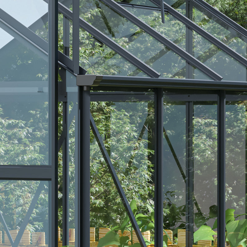 Serre de Jardin 4,57m² en Aluminium Anthracite et Verre Trempé 4mm - RINCA