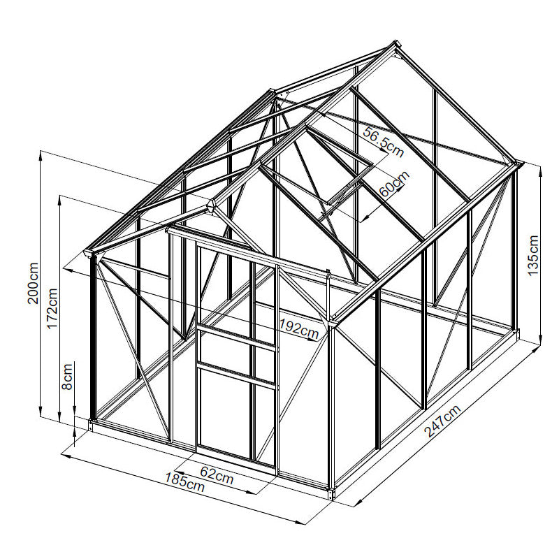 Serre de Jardin 4,57m² en Aluminium Anthracite et Verre Trempé 4mm - RINCA